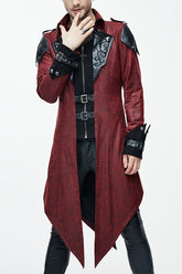 Punk Handsome Red Hooded Leather Long Mens Coats